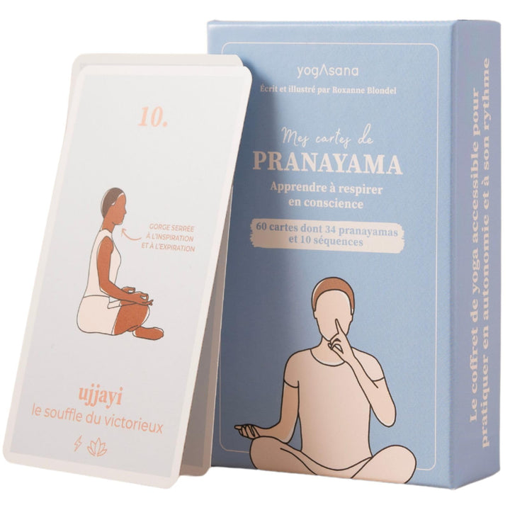 Yogasana Pranayama Kartenspiel, französisches Kartenspiel, 60 Karten – Lerne mit Bewusstsein zu atme
