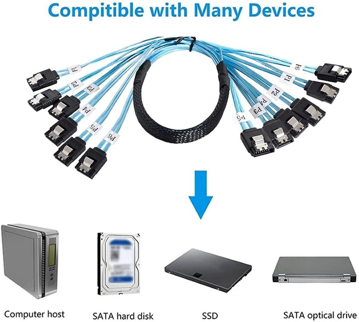ChenYang CY SAS 6 SATA 7-Pin-Stecker Interner Host auf 6 SATA 7-Pin-Stecker Zielfestplatte 6 Gbit/s