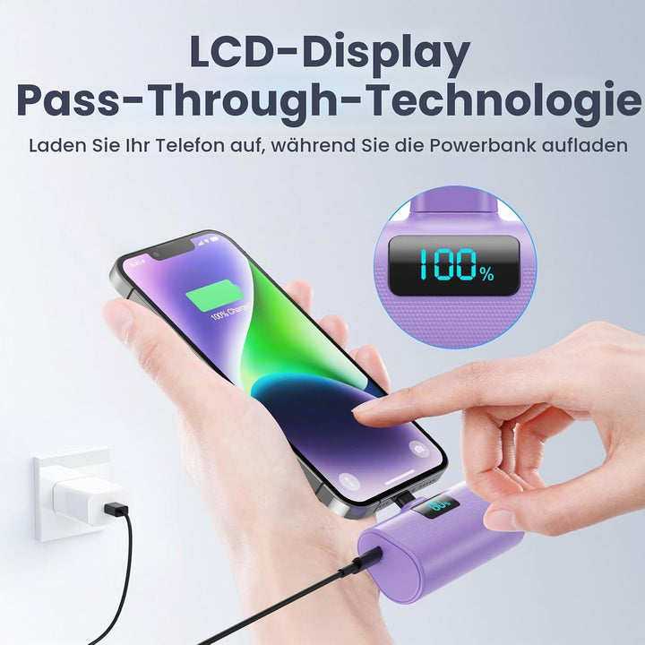 Mini Powerbank 5200mAh für iPhone, Klein Power Bank 20W PD 4.0A Schnellladefunktion Externer Akku, C