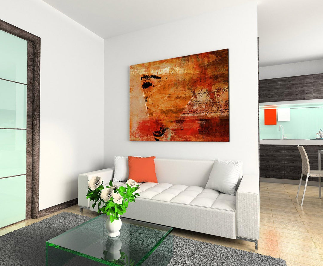 Paul Sinus Art 80x60cm Fotoleinwand Leinwanddruck Kunstdruck Wandbild rot orange beige gemalt Grunge