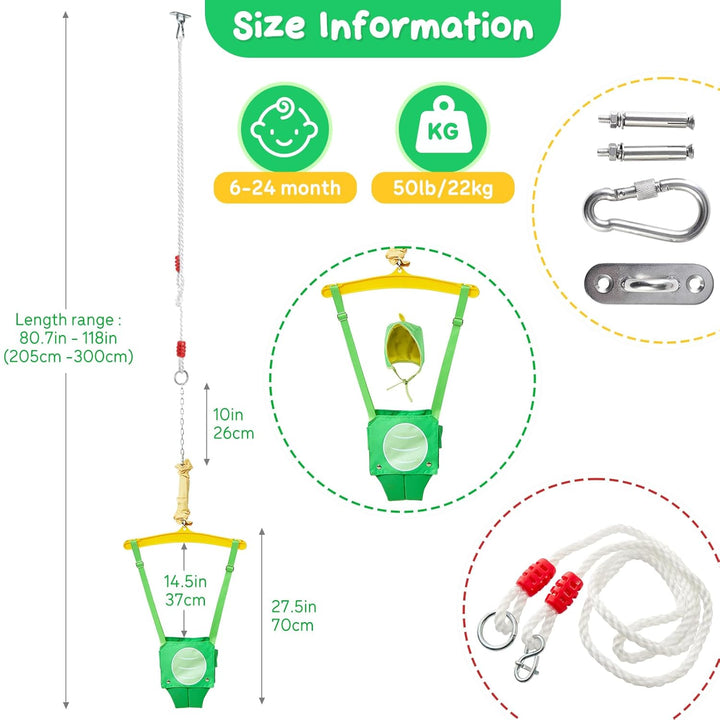 FUNLIO Baby Jumper mit Deckenhaken für 6–24 Monate, Türhopser für Babys für drinnen und draussen, Ba