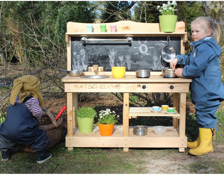 Sun Matschküche mit Tafel aus Holz - Outdoorküche für Kinder