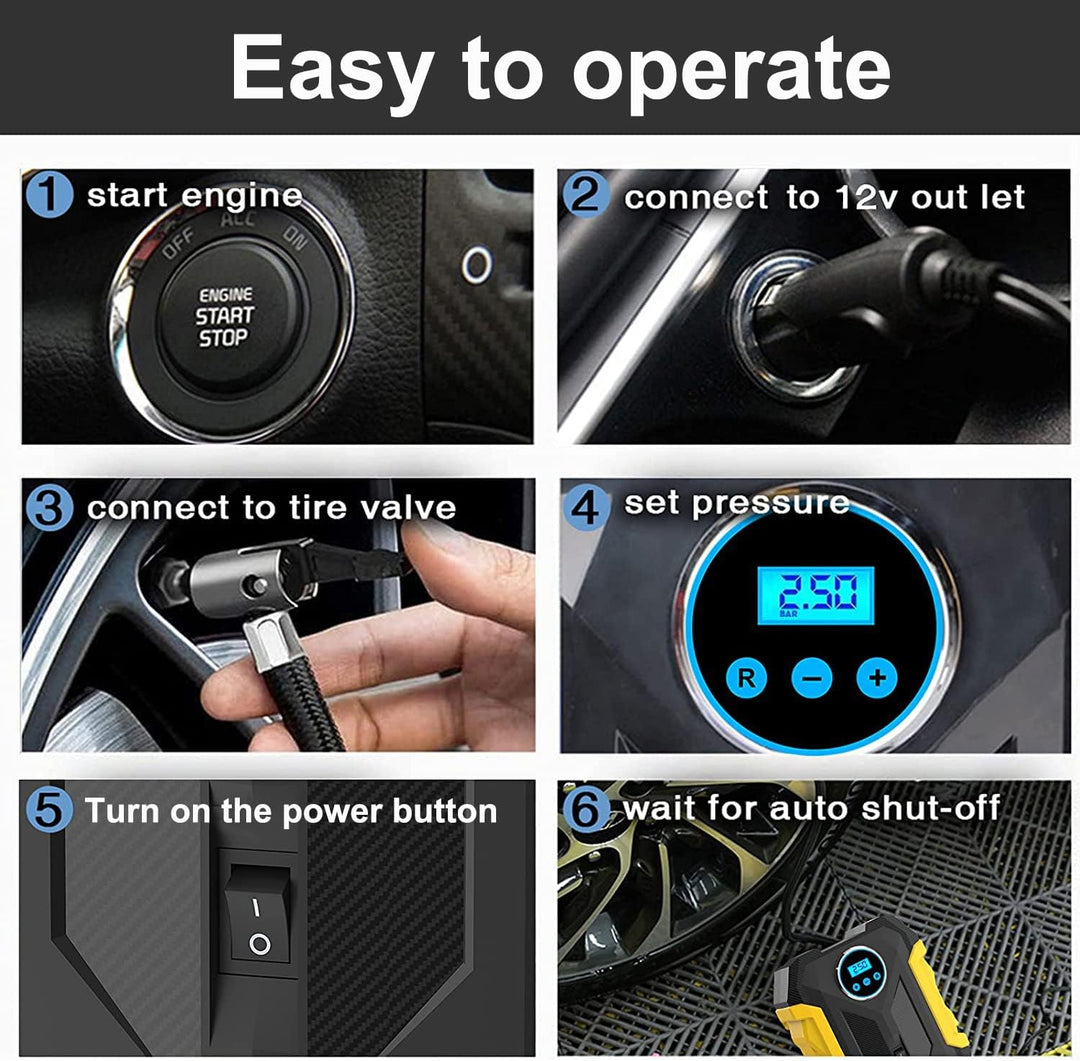 Digitaler Luftkompressor Auto, Luftpumpe Auto Kompressor Luftpumpe mit LED-Lampe, Automatische Absch