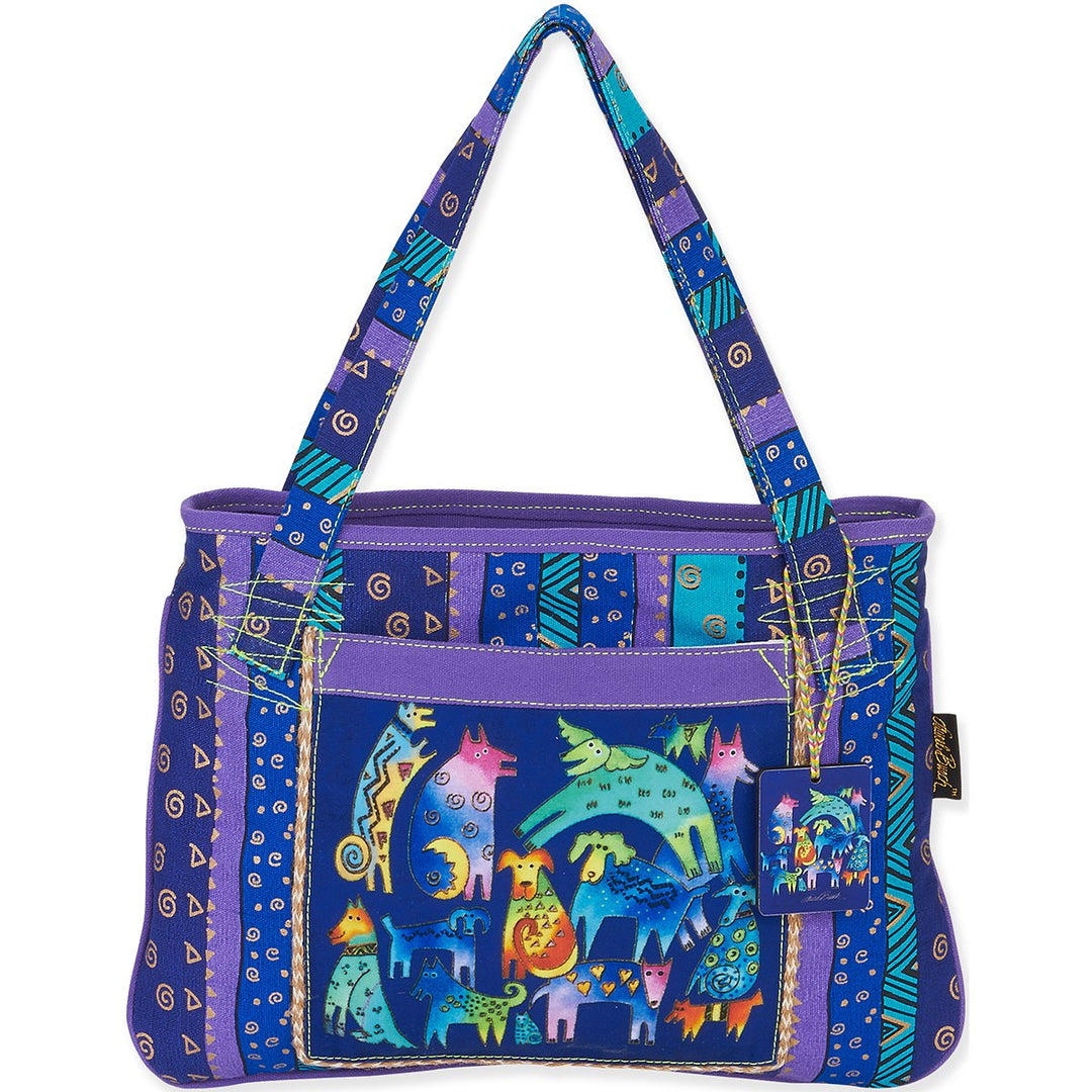 Laurel Burch Mittelgrosse Tragetasche, 38,1 x 27,9 cm, mythische Hunde, blau, L