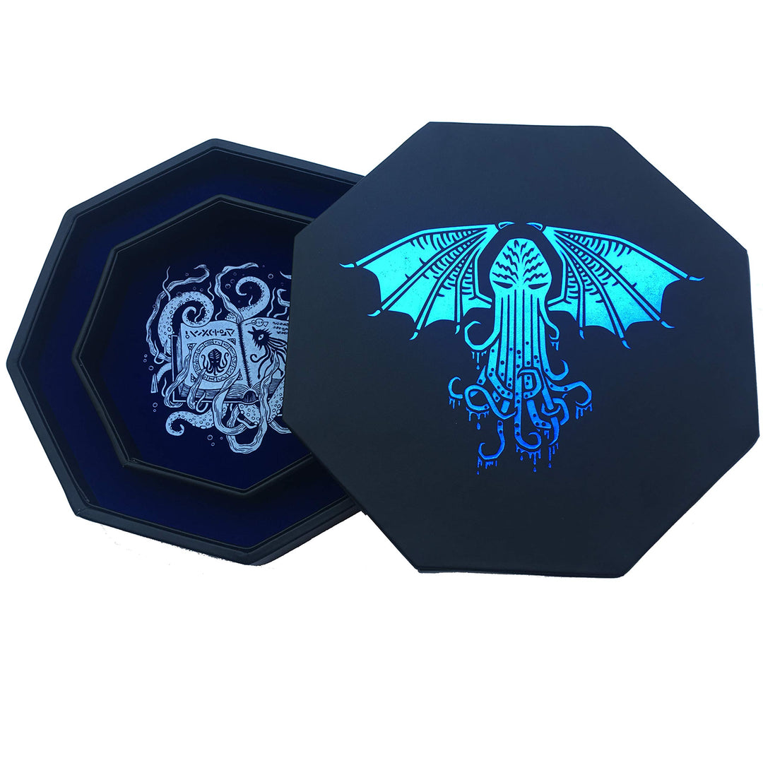 Fantasydice - Thulhu Tome Blue - Würfeltablett - 20,3 cm achteckig mit Deckel und Würfelfel-Bereich