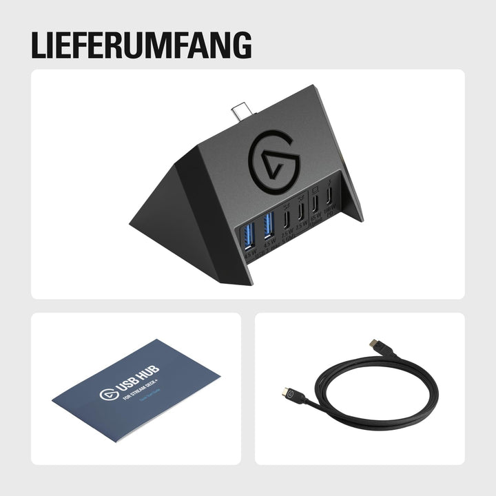Elgato USB Hub – Für Stream Deck +, 2 USB-C-Anschlüsse/2 USB-A-Anschlüsse, Stromversorgung, SD-/micr