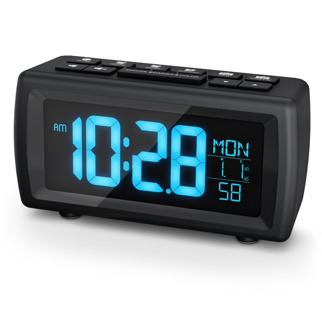 Digitaler Radiowecker, Wecker Radio mit 7-farbige Ziffernanzeige, Einstellbarer Helligkeit und Weckt
