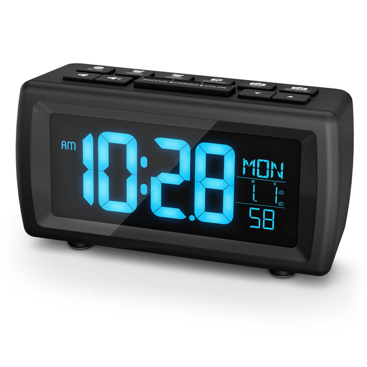 Digitaler Radiowecker, Wecker Radio mit 7-farbige Ziffernanzeige, Einstellbarer Helligkeit und Weckt