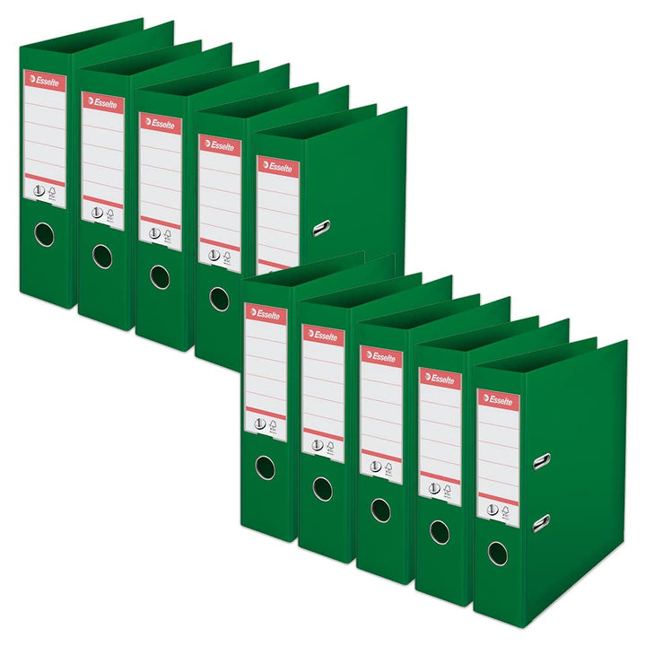 Esselte Ordner breit, DIN A4, 10er Pack, 7,5 cm Rückenbreite, Kunststoff-Ordner, Grün, Vivida, 81136