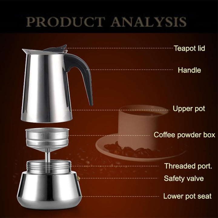 Espressokocher, Edelstahl Espressokocher für die Herdplatte, Italienische Kaffeekocher, Kaffeekocher