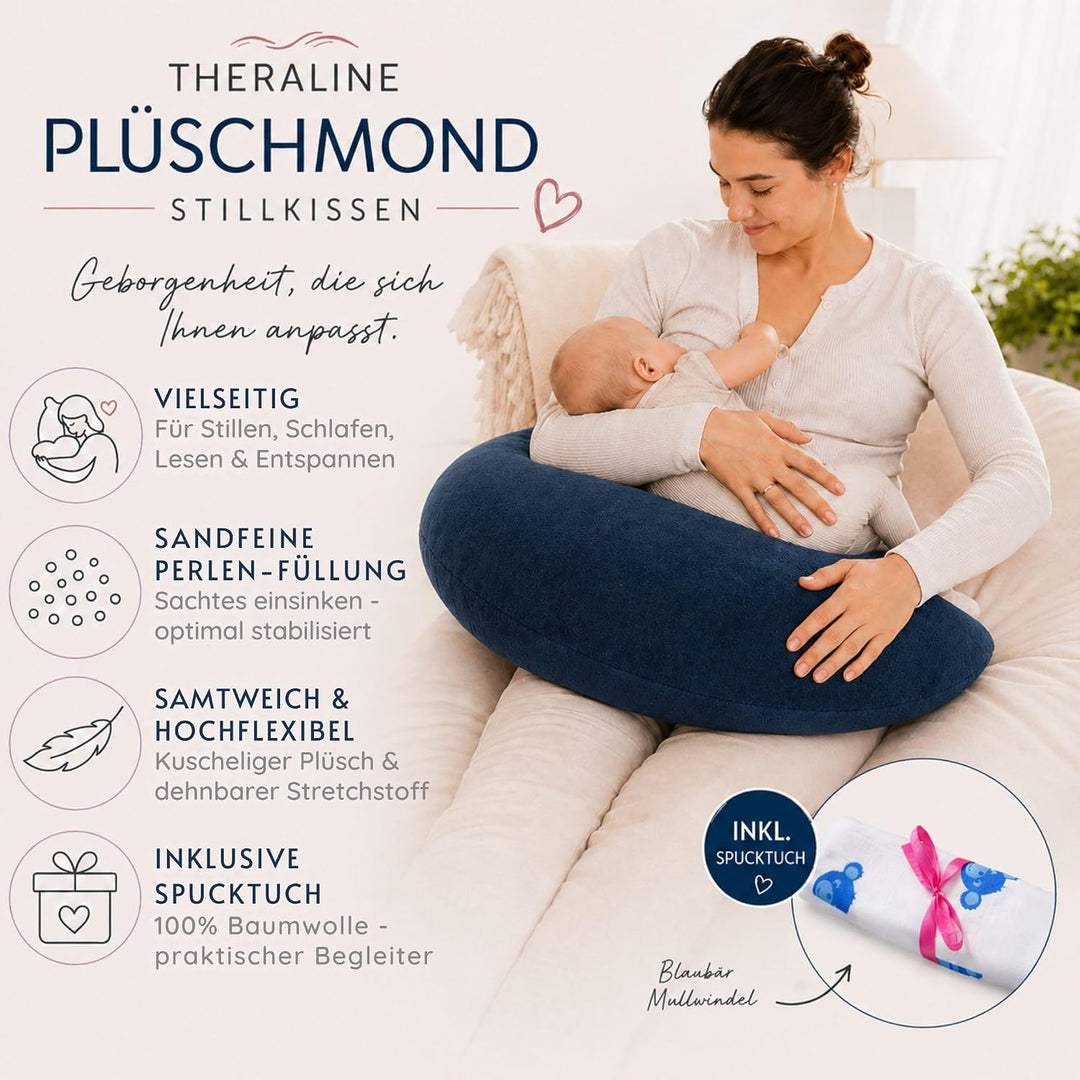 Kinderhaus Blaubär Set Theraline Plüschmond Stillkissen &amp; Bauchstützkissen mit Stoffwindel Schmuse-