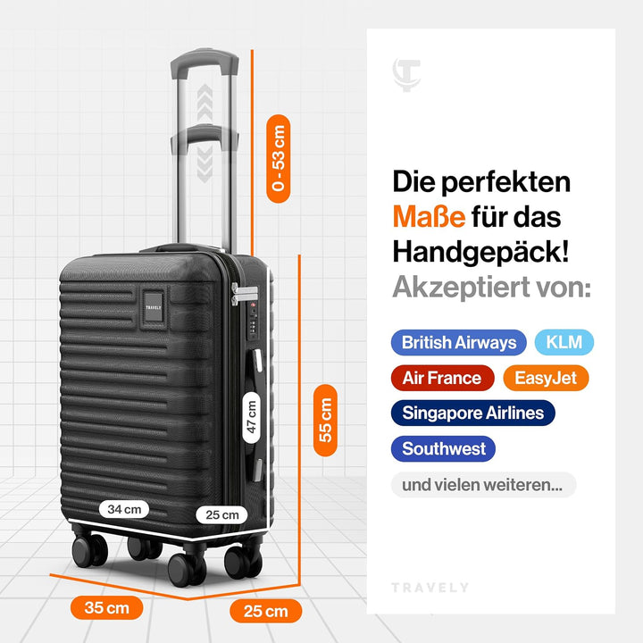 Travely Premium Handgepäck Koffer 55x35x25cm - passend für Air France, KLM und co. I 36L Handgepäck