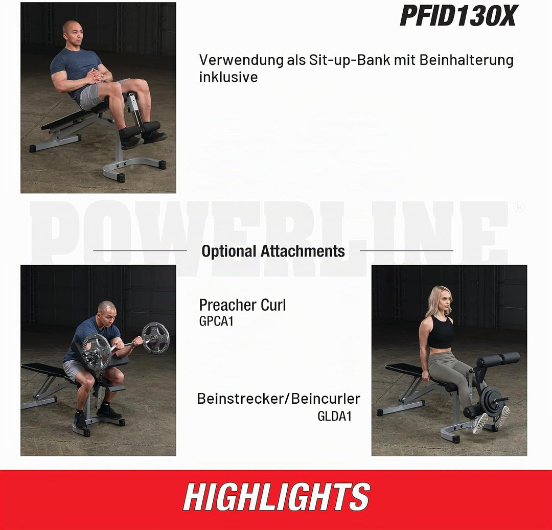 BODY-SOLID PFID-130 Powerline-Serie 3in1 Hantelbank Kombibank Schrägbank Flachbank Negativbank