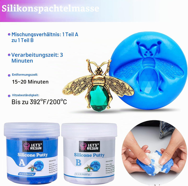 LET'S RESIN Silikonknete, 0,5 kg/40 A Silikonformen-Set, ungiftig, stark und flexibel, einfaches 1:1