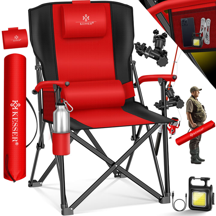 KESSER® Campingstuhl faltbar bis 160 kg | Angelstuhl Faltstuhl Klappstuhl Gepolstert mit Armlehnen |