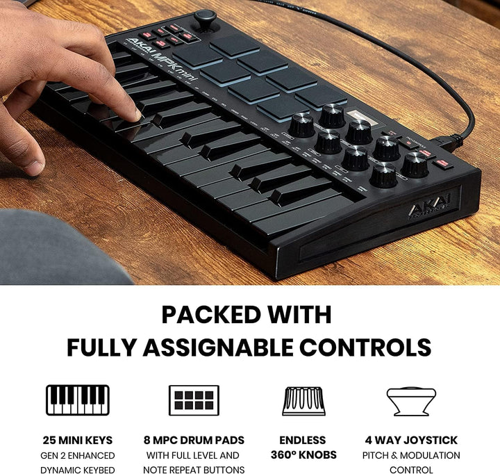 AKAI Professional MPK Mini MK3 Schwartz und M-Audio HDH40 – 25-Tasten USB MIDI Keyboard Controller,