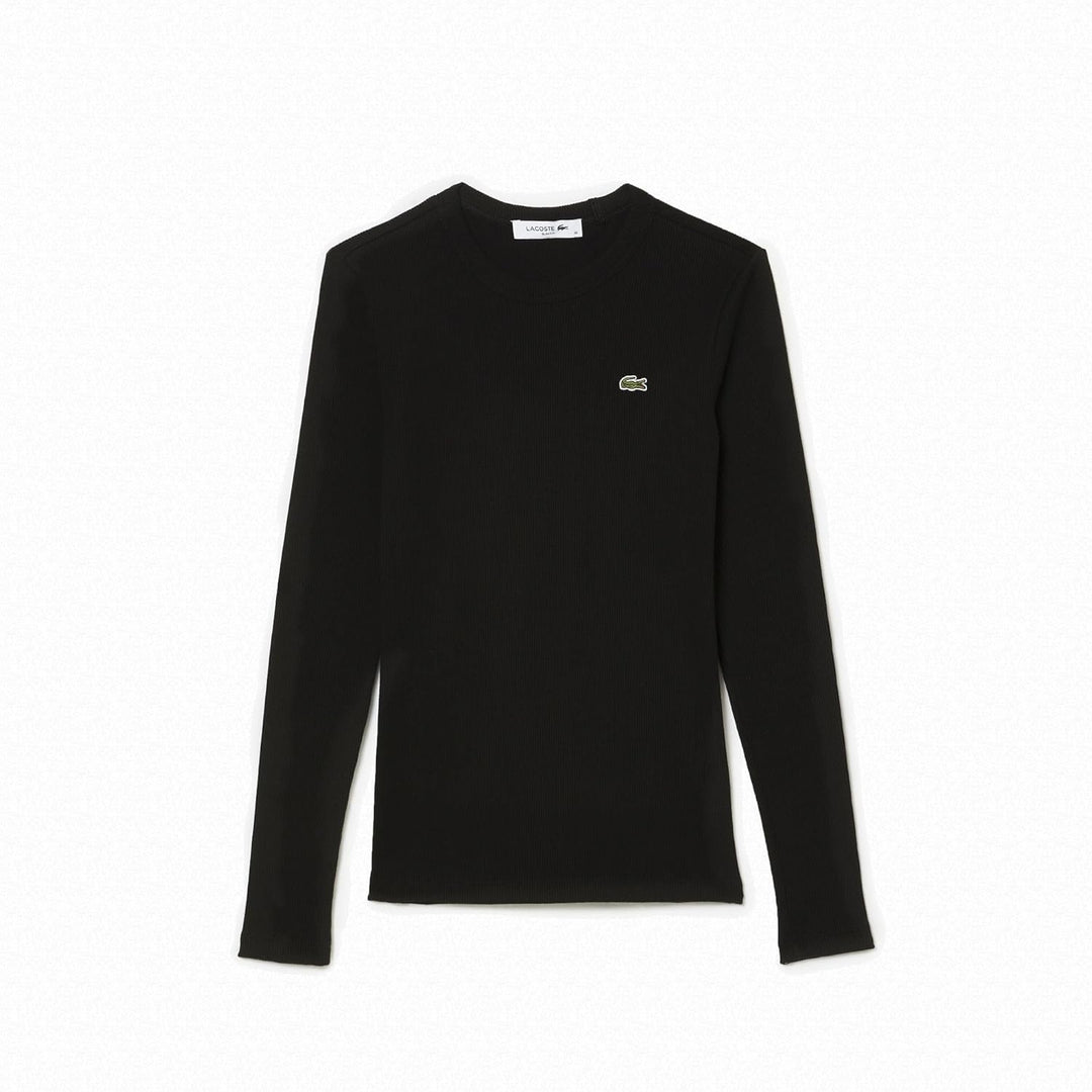 Lacoste Damen T-Shirt Langarm TF1692, Frauen Basic Tshirt,Tee,Regular Fit 40 Black (031), 40 Black (