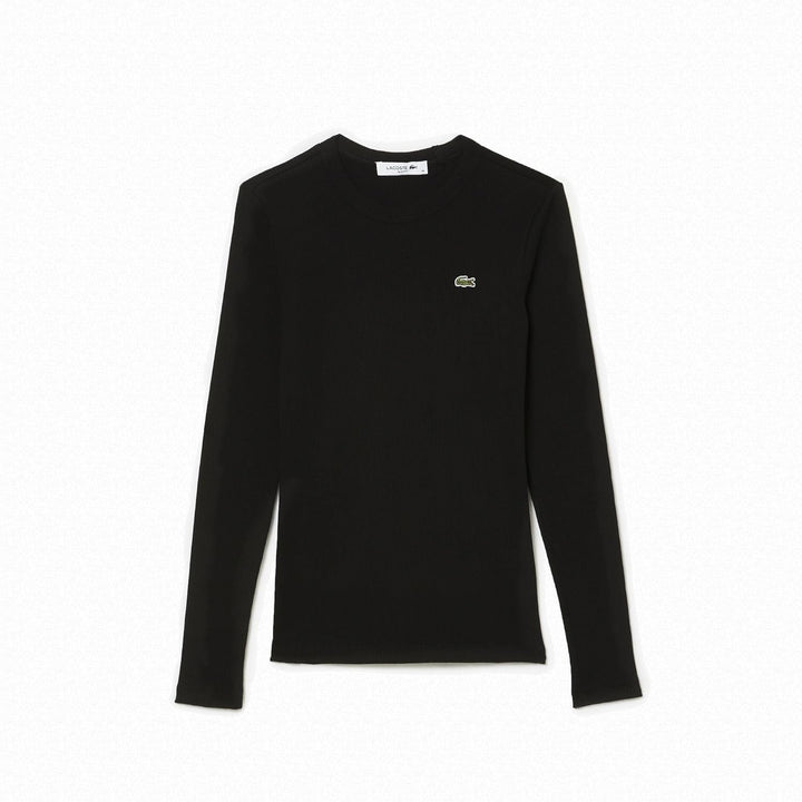Lacoste Damen T-Shirt Langarm TF1692, Frauen Basic Tshirt,Tee,Regular Fit 40 Black (031), 40 Black (