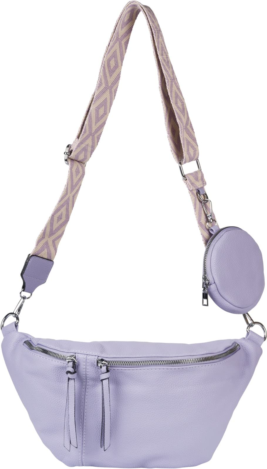 styleBREAKER Damen Halbmond Crossbody Schultertaschen Set 3-Teilig, Schultergurt mit Muster, Schlüss