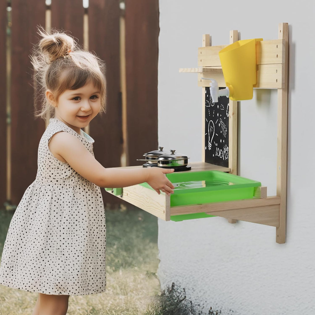 BlueWood Matschküche Kinder Outdoor, Holzspielzeug, Kinderküchen-Spielset mit, Spielfutter, Küchenzu