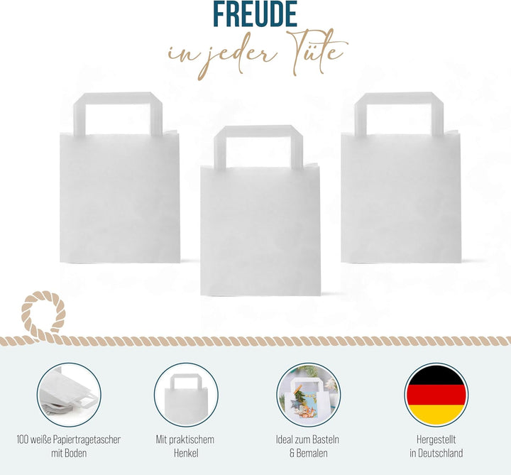 Logbuch-Verlag 100 weisse Papiertüten mit Henkel 18 x 8 x 22 cm Tragtaschen Geschenktaschen einfarbi