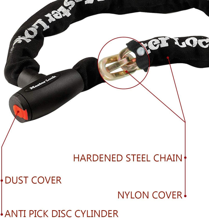Master Lock 8292EURDPS Kettenschloss Motorrad [Schlüssel] [2 m Kette] - Motorcycle Chain Lock [Key]