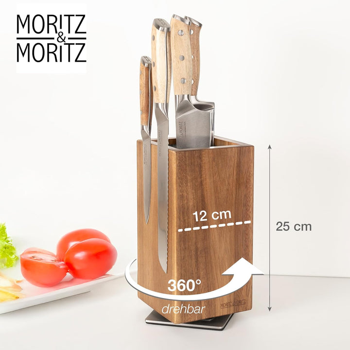 Moritz & Moritz Messerblock Akazie drehbar 360° - Messerhalter Magnetisch mit Drehfuss & herausnehmb