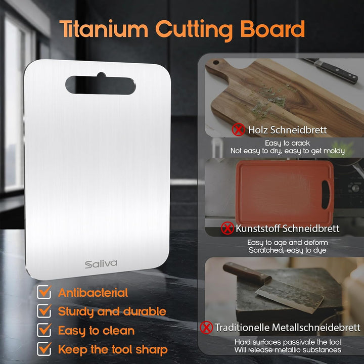 Titan Schneidebrett, Edelstahl Titanium Cutting Board, BPA-freies Doppelseitiges Lebensmittel Grade