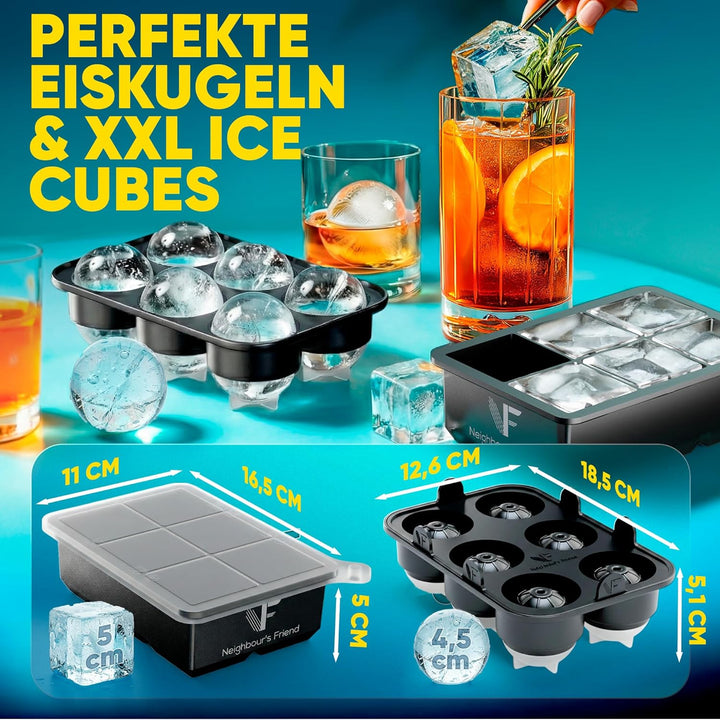 Neighbour's Friend Patentierte Eiskugelform Platinum mit XXL Eiswürfelform - Grosse Eiswürfelform ru
