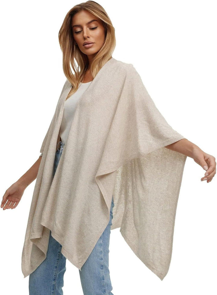 Glamexx24 Damen Poncho Schal Cashmere Feeling Strick Cape Frauen Poncho Cardigan XXL Umhängetuch für