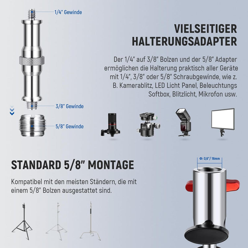 NEEWER Hochbelastbarer Stativkopfadapter mit Ganzmetall Doppeldrehkugelgelenk, Doppelte 5/8" Aufnahm