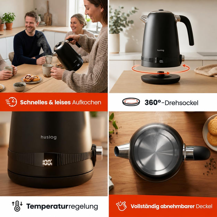Wasserkocher Retro 1,7L 2200W mit Temperaturregelung, LCD-Display, 7 Temperaturstufen 40-100°C, Cool