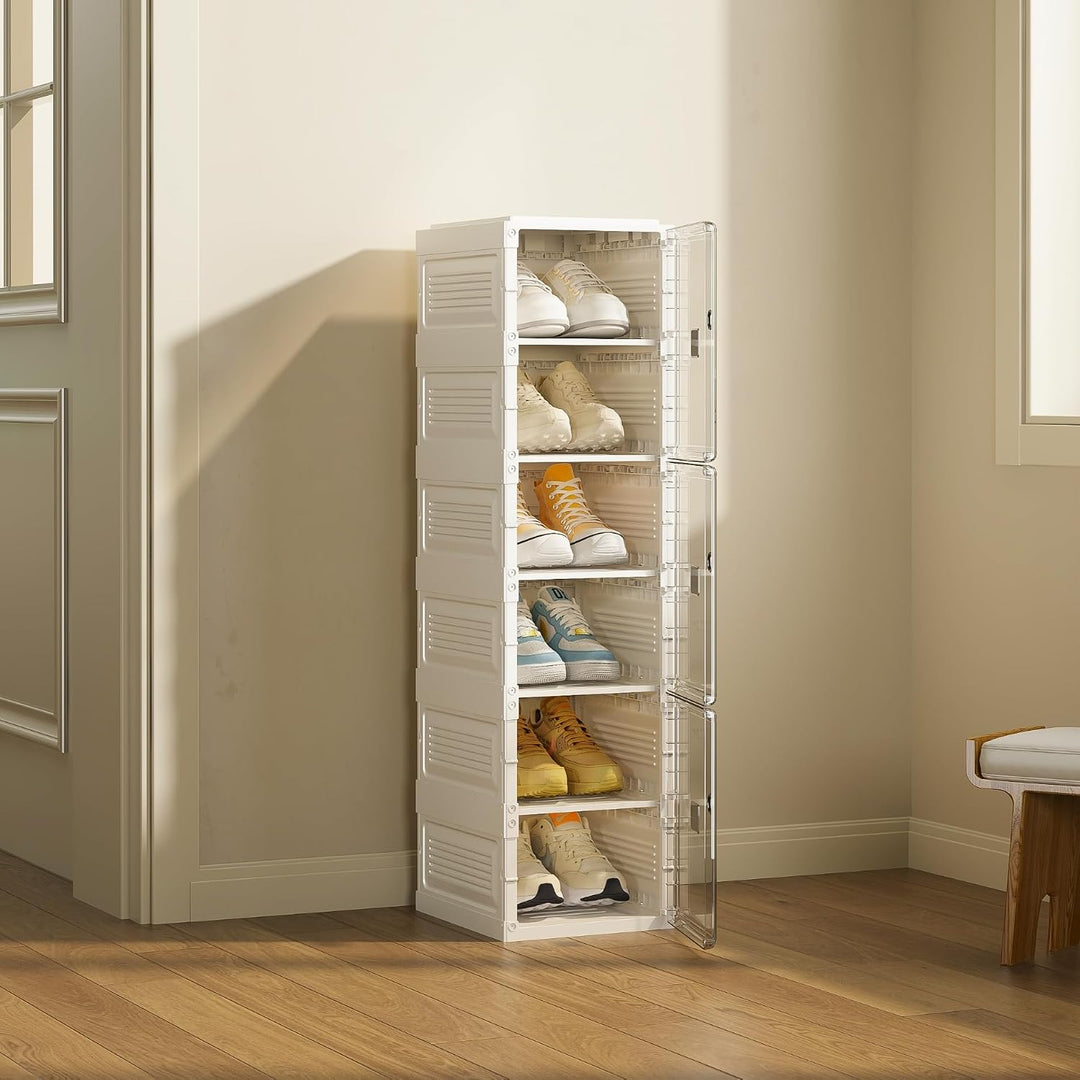 Mayi Box Transparente schuhregal,schuhboxen stapelbar weiss, mit magnetischer Tür, für Stöckelschuhe