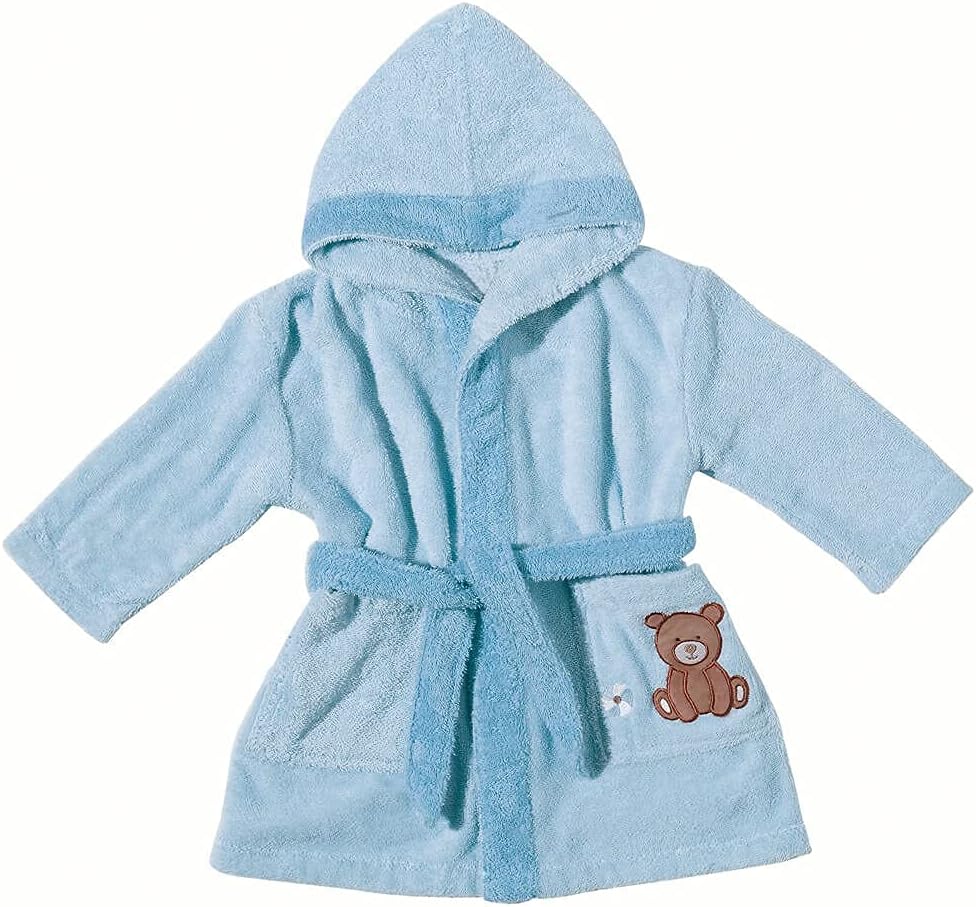 Egeria 501018 Teddy Bear Kapuzenmantel Baby Bademantel, Bio Baumwolle, 32 x 24 x 10 cm, Sky 104 sky,