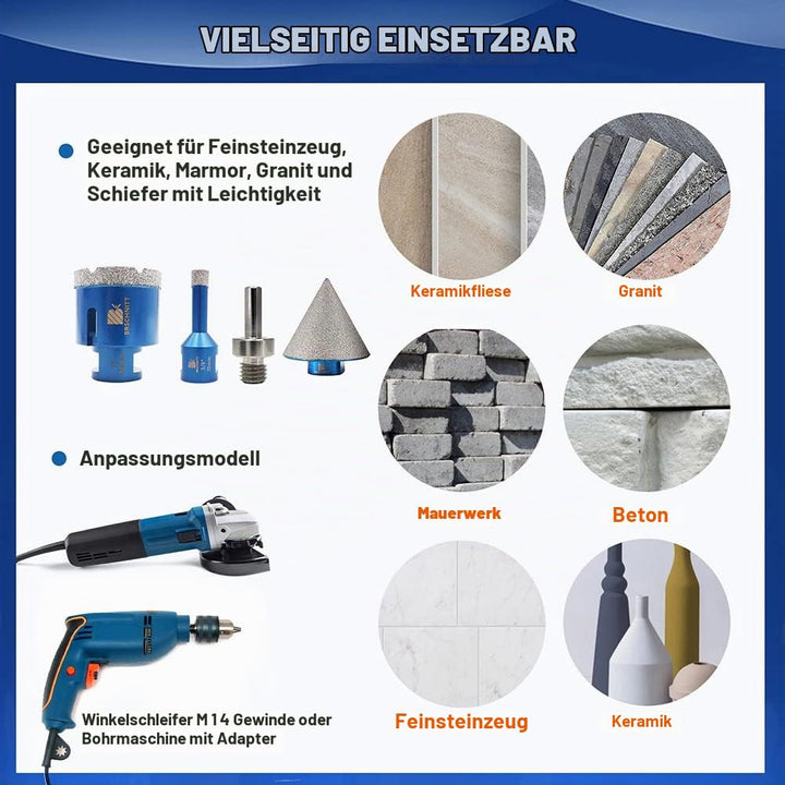 Diamantbohrer Fliesenbohrer Set - BRSCHNITT 6/20/30/35/50/68 Diamant-Bohrkrone Lochsäge mit 50mm Dia