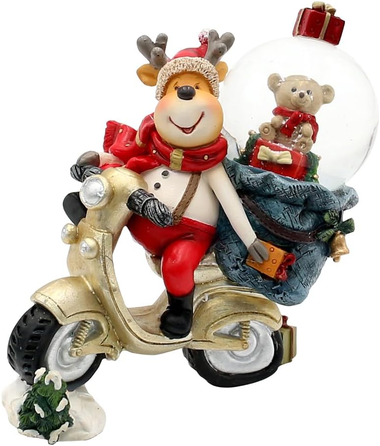 Schneekugel Elch auf Roller - Motorrad, L/B/H/Ø Kugel 11 x 6 x 11 cm Ø 4,5 cm