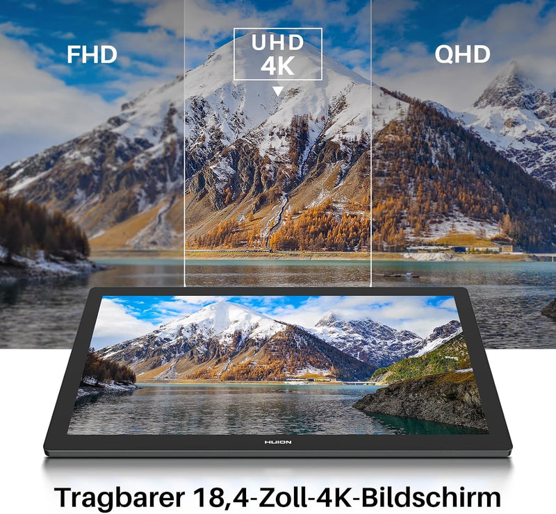 HUION KAMVAS Pro 19 4K Grafiktablett mit UHD Touchscreen Display, 96% Adobe RGB-Zeichenmonitor mit 1