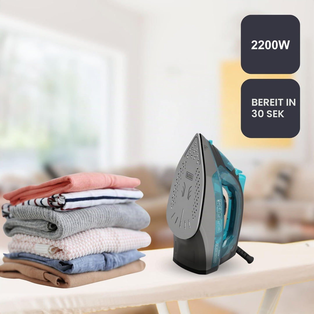 Black+Decker - Dampfbügeleisen 2200W | Dauerdampf 30g/min | Dampfstoss 120g/min | Edelstahlsohle | A