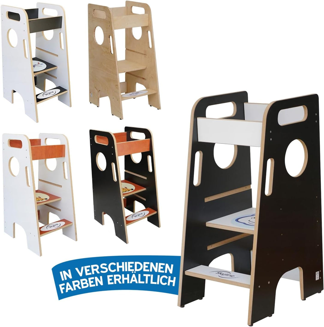 Skyline Baby Montessori Lernturm Kleinkind Trittstufe mit Verstellbarer Höhe und Sicherheitsschiene