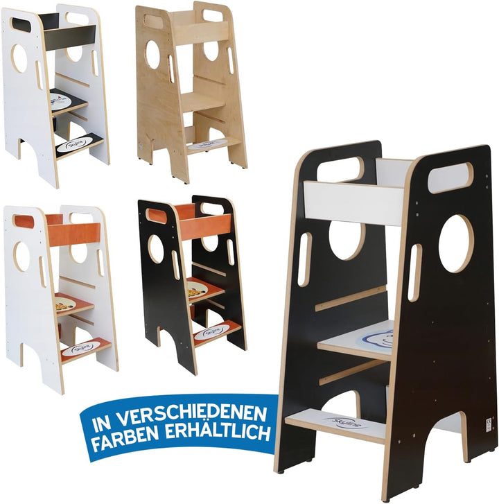 Skyline Baby Montessori Lernturm Kleinkind Trittstufe mit Verstellbarer Höhe und Sicherheitsschiene