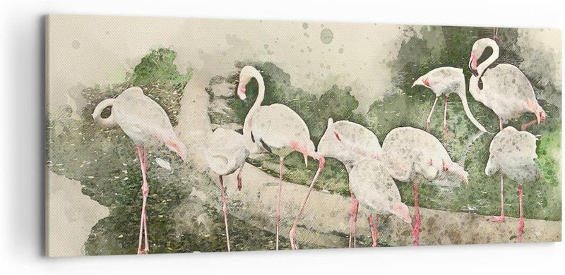 Wandbilder Dekoration Wohnzimmer Flamingo Vogel Wasser Panorama Bilder auf Leinwand 120x50cm Leinwan