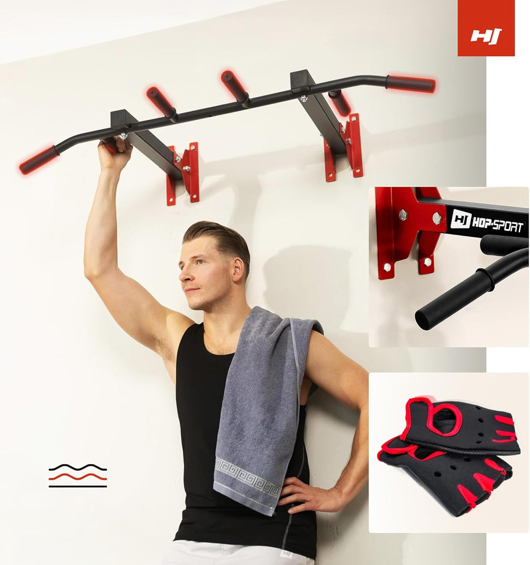Hop-Sport Multigriff Klimmzugstange für Wand HS-2002K - Profi Fitness Pull Up Bar für zuhause mit vi