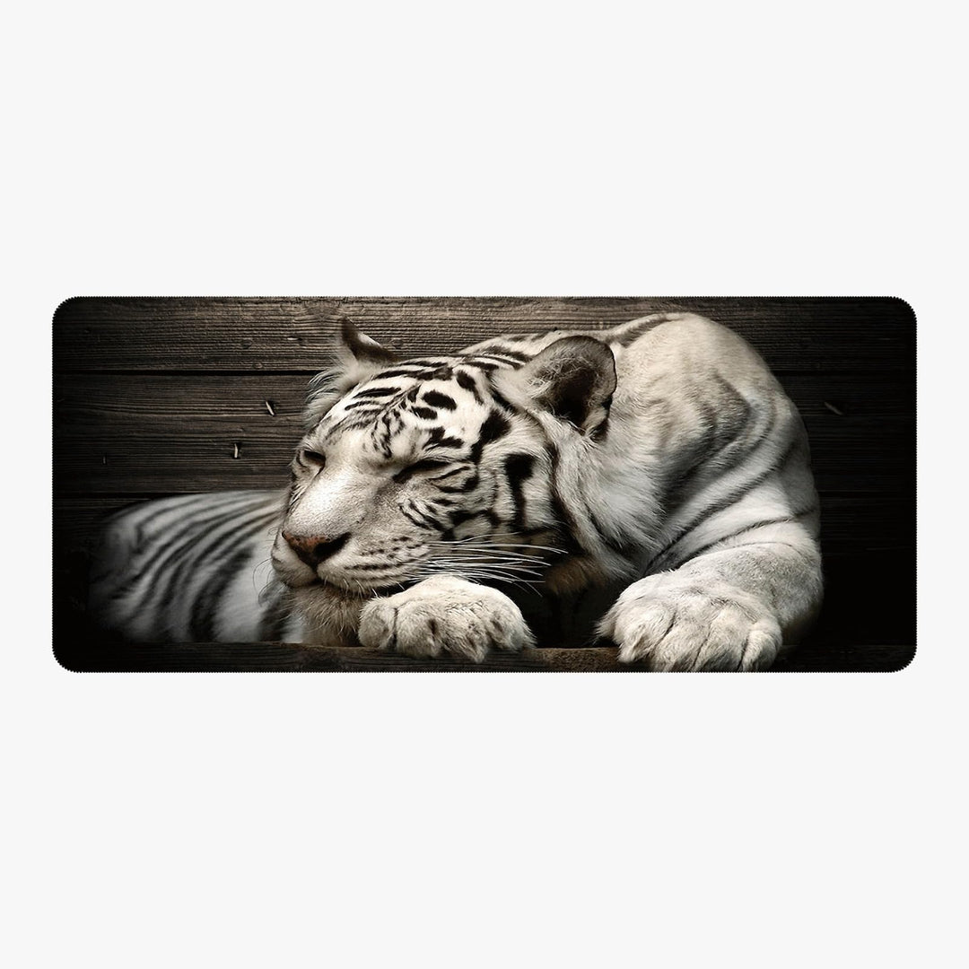 Silent Monsters Mauspad XXL 900 x 400 mm grosses Mousepad Tiger weiss - Vernähter Rand, rutschfest &