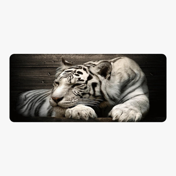 Silent Monsters Mauspad XXL 900 x 400 mm grosses Mousepad Tiger weiss - Vernähter Rand, rutschfest &