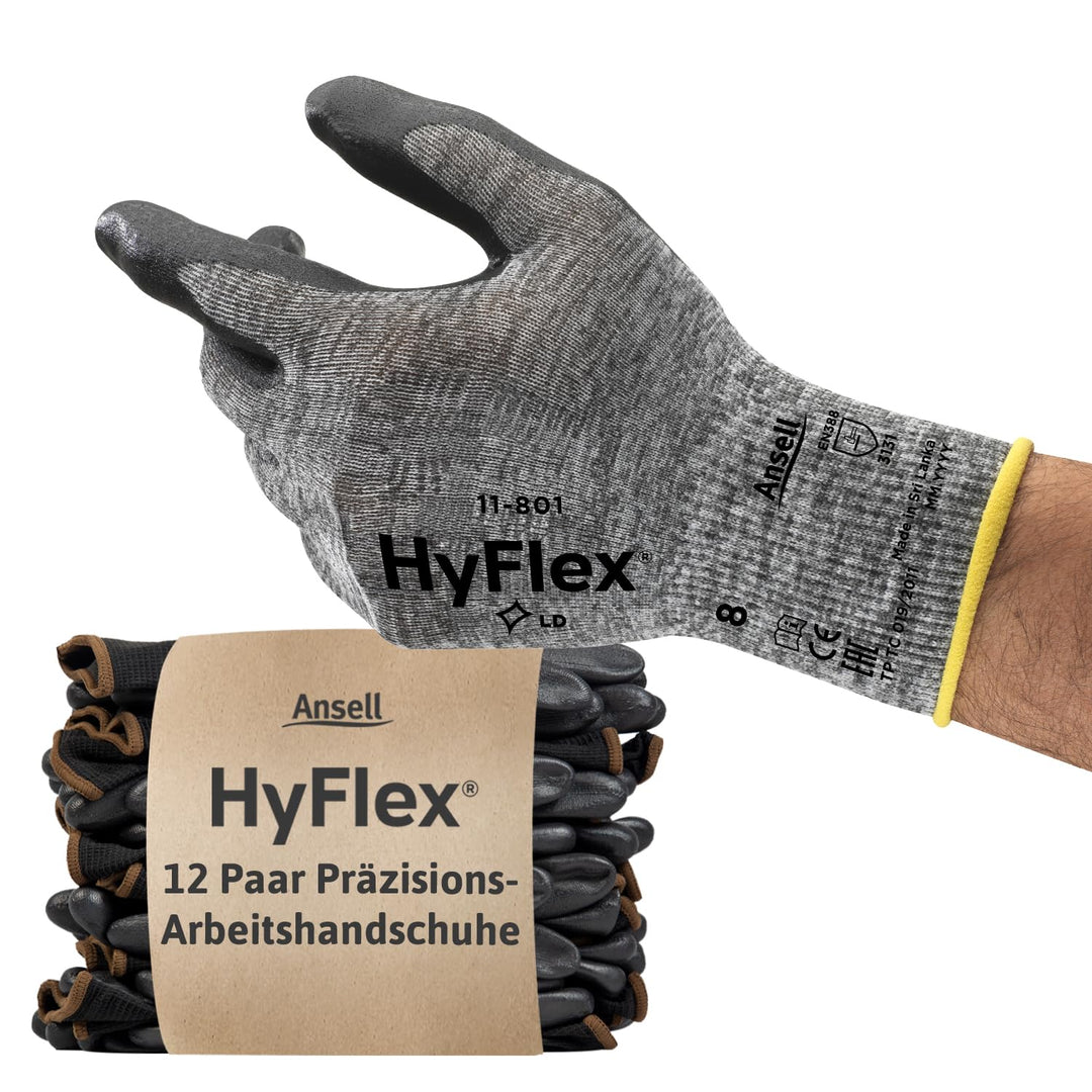 Ansell HyFlex 11-801 Professionelle Arbeitshandschuhe, Rutschfeste Nitril-Beschichtung, Industrie-Sc