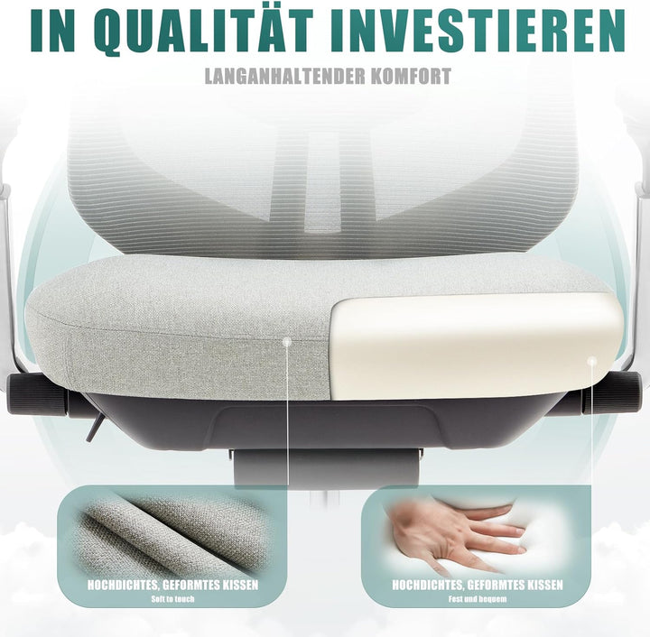COLAMY XK Atlas Ergonomischer Netz-Bürostuhl, Chefsessel mit hoher Rückenlehne, Verstellbarer Kopfst