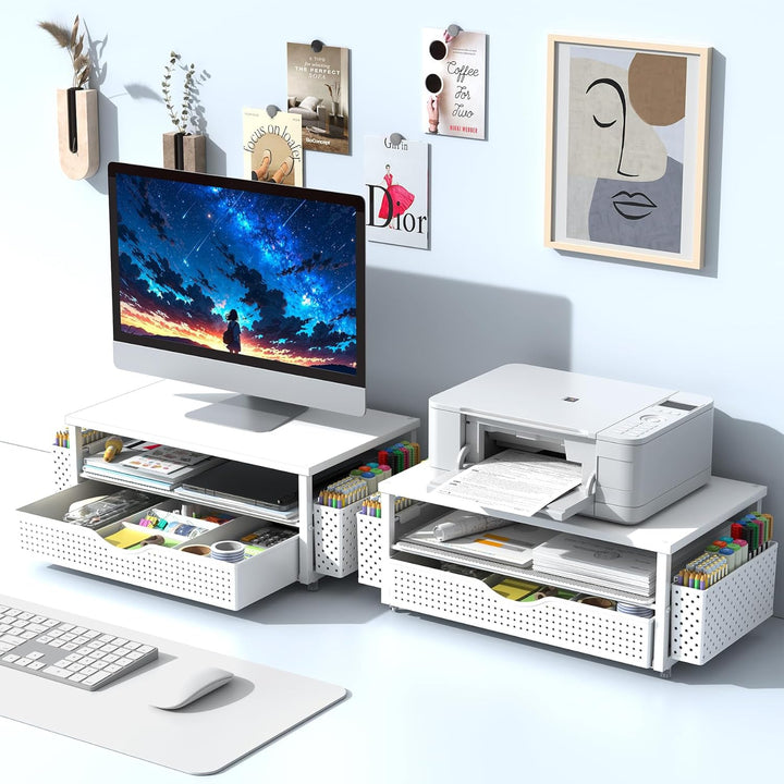 Monitorständer mit Schublade, Schreibtischorganizer und Zubehör, 2-stufiger Computer Monitor Erhöhun