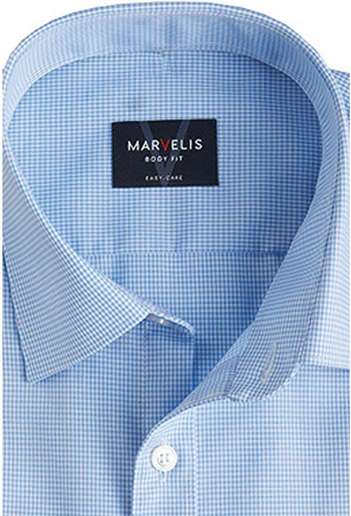 Marvelis Body Fit Hemd Langarm New Kent Kragen Karo blau Grösse 42