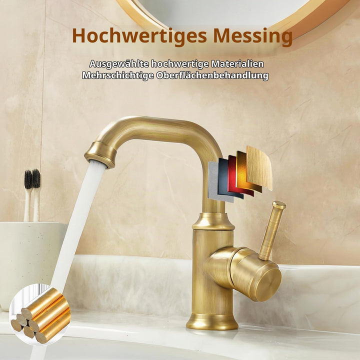 Wasserhahn Bad Antik Messing, Retro 360° Schwenkbar Waschtischarmatur,Einhebel Mischbatterie Waschbe