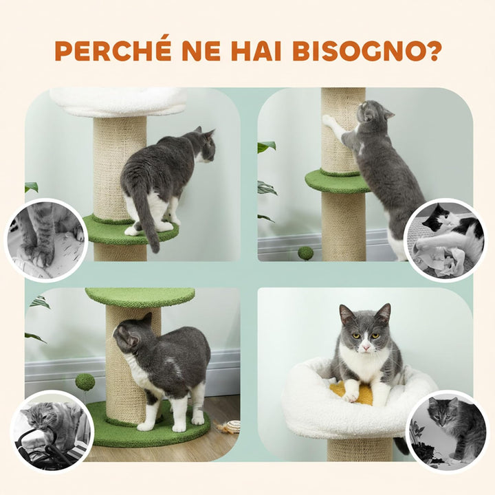 PawHut Kratzbaum mit Blumen mit 3 Ebenen, Höhe 92 cm, Kratztonne für Katzen mit extra Dicker Stange,
